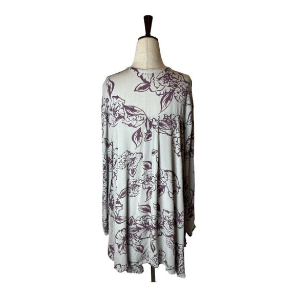 Free People Dress Women Small Gray Purple Floral Swing Flowy Key Hole Tunic Mini - Picture 3 of 11